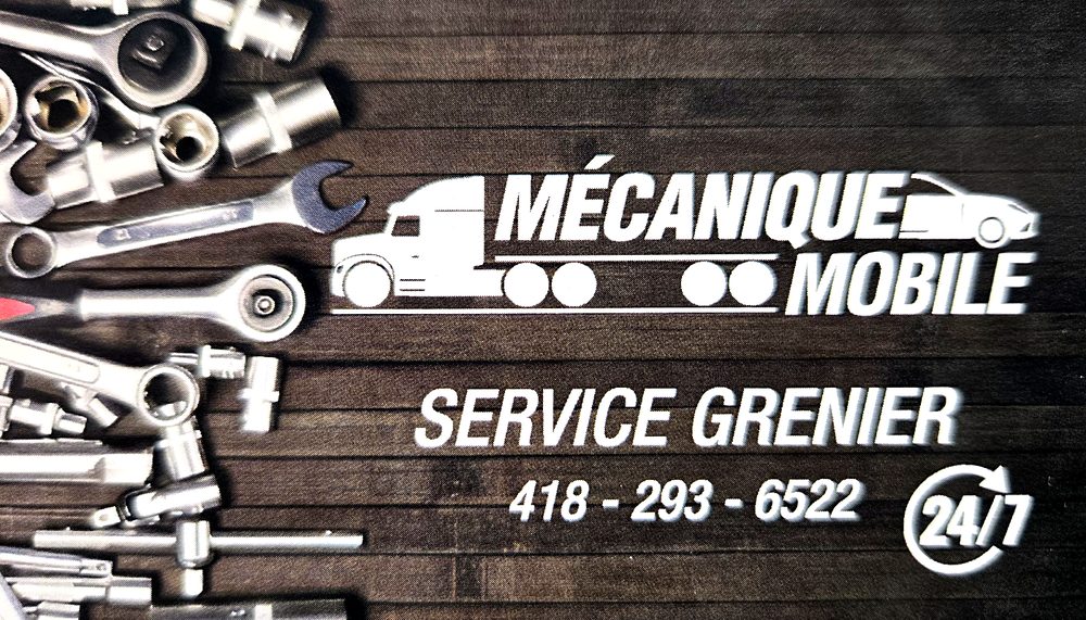 Carte d'affaires Mécanique Mobile Service Grenier : 418 293-6522, service 24/7